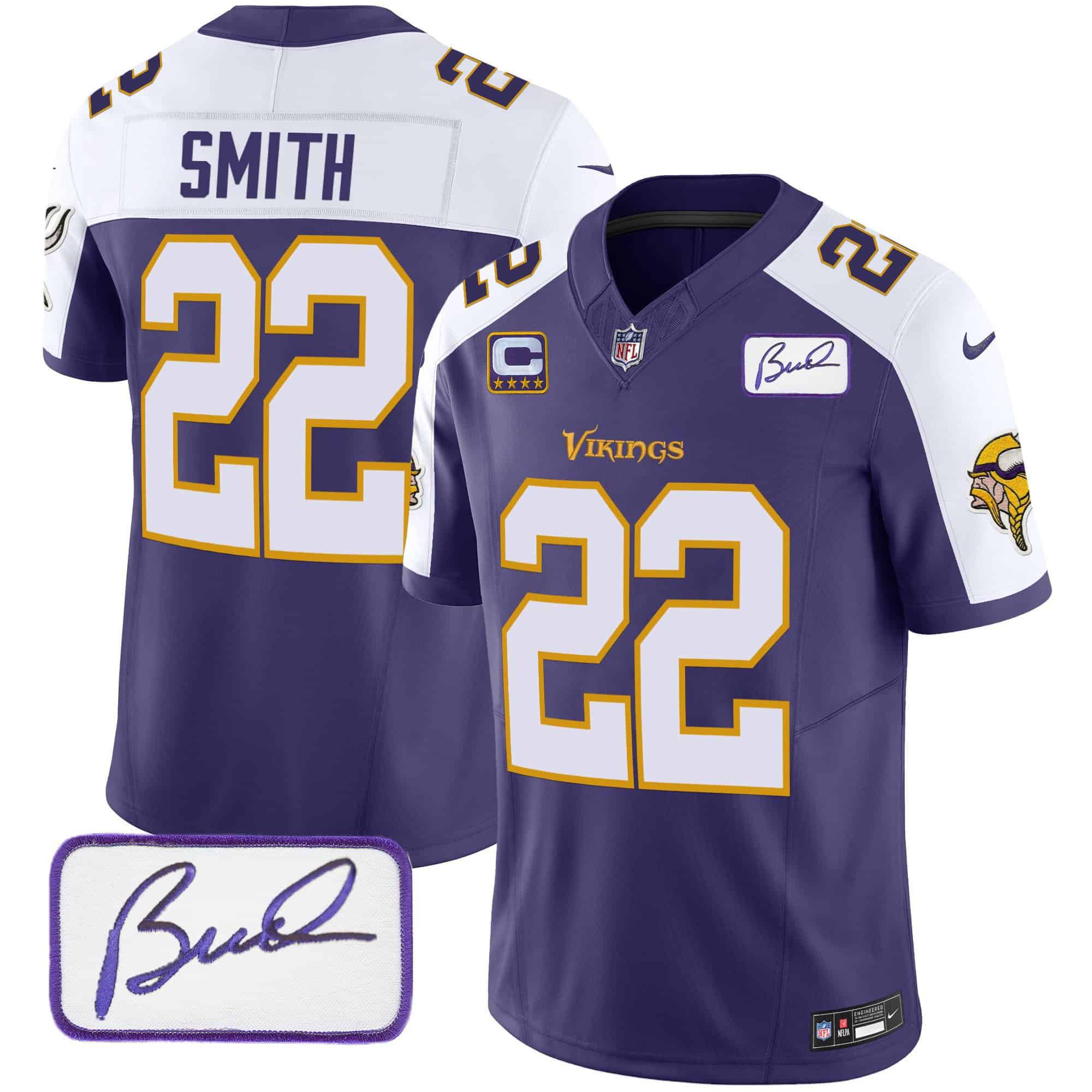 Men Minnesota Vikings #22 Smith Purple 2024 Nike Bud Grant Patch Classic Limited NFL Jersey style 4